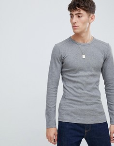 Обтягивающий лонгслив в рубчик из органического хлопка Esprit - Серый