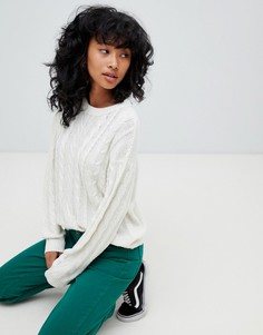 Pull&bear cable knitted jumper in oatmeal - Кремовый