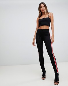 PrettyLittleThing side stripe high waisted legging in black - Черный
