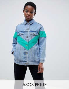 Джинсовая куртка колор блок с шевронным узором ASOS DESIGN Petite - Синий