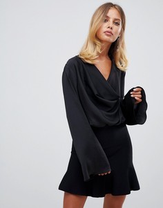 Атласное боди со свободным воротом ASOS DESIGN - Черный
