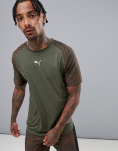 Футболка цвета хаки с графическим принтом Puma Training 516856-03 - Зеленый