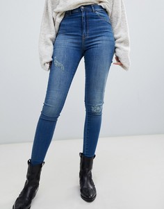 Dr Denim solitaire high waist super skinny jean with distressing - Синий