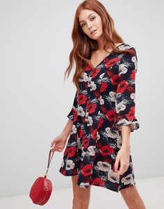 Короткое приталенное платье с цветочным принтом и оборками Vero Moda - Мульти