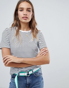 Футболка в полоску с пуговицами на плече New Look - Белый
