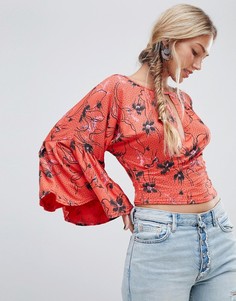 Блузка с цветочным принтом Free People Last Time - Оранжевый