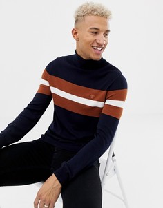 Темно-синий джемпер колор блок с отворачивающимся воротом River Island - Темно-синий