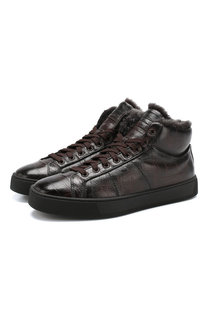 Кожаные кеды на шнуровке с внутренней меховой отделкой Santoni