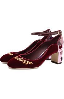 Бархатные туфли Vally на декорированном каблуке Dolce & Gabbana