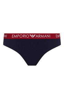 Хлопковые трусы-стринги с логотипом бренда Emporio Armani
