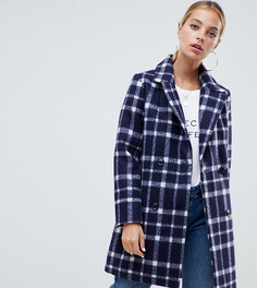 Шерстяное пальто в клетку Missguided Petite - Темно-синий