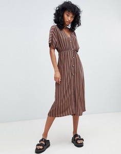 Платье миди в полоску на пуговицах Pull&Вear - Мульти Pull&Bear