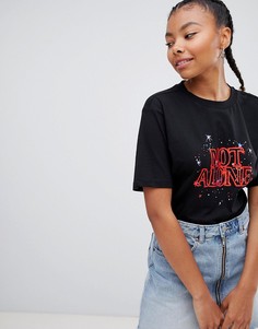 Футболка со слоганом Monki - Черный