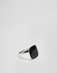 Серебристое кольцо-печатка с черной эмалевой вставкой Icon Brand - Серебряный