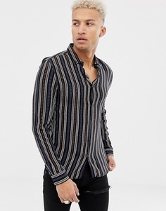 Черная зауженная рубашка с ацтекским принтом River Island - Черный