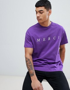Фиолетовая футболка с вышивкой Merci New Look - Фиолетовый
