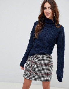 Oversize-джемпер с высоким воротом и узором в косичку Fashion Union - Темно-синий