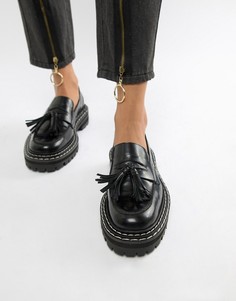 Кожаные лоферы на толстой подошве с кисточками ASOS DESIGN Machine Premium - Черный
