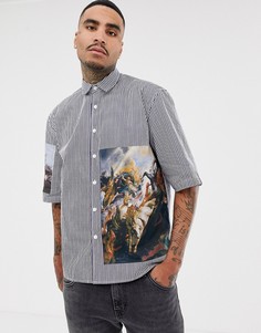 Oversize-рубашка в полоску с принтом ASOS DESIGN - Темно-синий