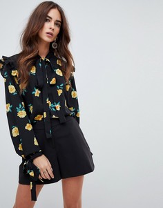 Топ с высоким воротом и оборками Fashion Union - Черный