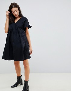 Свободное хлопковое платье мини с V-образным вырезом ASOS DESIGN Maternity - Черный