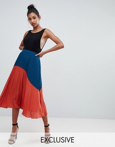 Boohoo colour block pleated midi skirt in multi - Мульти