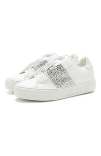 Кожаные кеды с отделкой стразами на шнуровке Philipp Plein