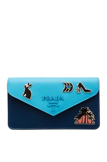 Голубой кошелек с аппликацией Prada