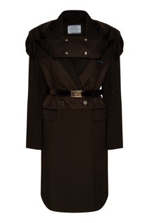 Черное пальто с ремнем Prada