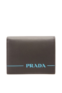 Кожаный кошелек с синим логотипом Prada