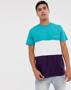 Фиолетовая футболка колор блок с вышитой надписью homme New Look - Фиолетовый