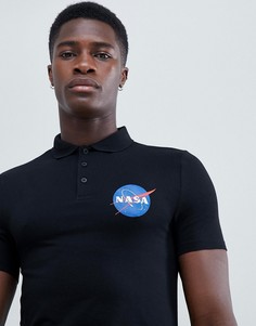 Облегающая футболка-поло ASOS DESIGN Nasa - Черный