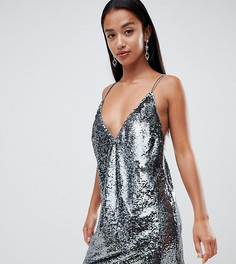 Платье мини с отделкой пайетками ASOS DESIGN Petite - Серебряный