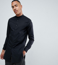 Черная длинная рубашка классического кроя с воротником на пуговице ASOS DESIGN Tall - Черный