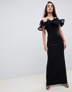 Черное платье макси с открытыми плечами и оборками Lipsy - Черный