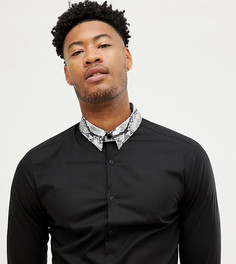 Атласная облегающая рубашка с принтом ASOS DESIGN Tall - Черный