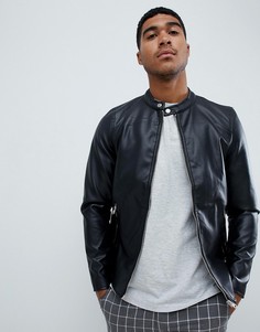 Черная байкерская куртка Pull&Bear - Черный