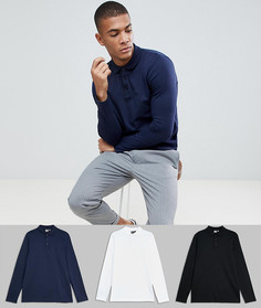Комплект из 3 трикотажных футболок-поло с длинными рукавами ASOS DESIGN - СКИДКА - Мульти