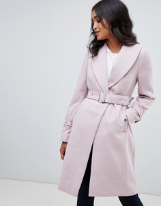 Шерстяное пальто с шалевым воротником Lipsy - Фиолетовый