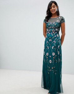 Зеленое платье макси с цветочной отделкой Frock And Frill - Зеленый