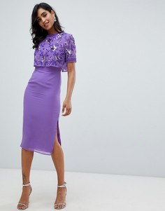 Фиолетовое платье-футляр миди с декорированным верхом Frock And Frill - Фиолетовый