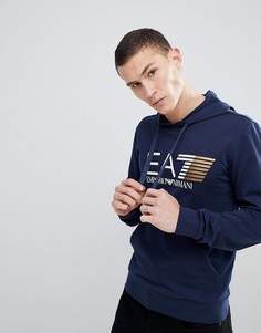Худи темно-синего цвета с крупным логотипом EA7 - Темно-синий