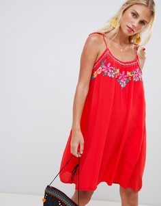 Красное пляжное платье с вышивкой Accessorize hot house - Мульти