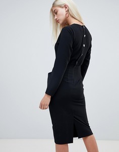 Платье-футляр миди с длинными рукавами и пуговицей на спине ASOS DESIGN - Черный