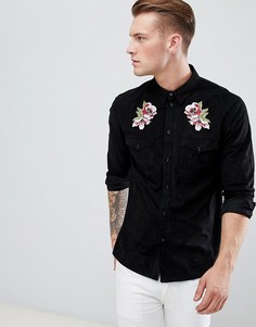 Рубашка из искусственной замши с цветочной вышивкой boohooMAN - Черный