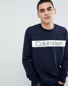 Свитшот в полоску с логотипом Calvin Klein - Темно-синий
