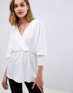 Топ с запахом и сборками на рукавах ASOS DESIGN - Черный