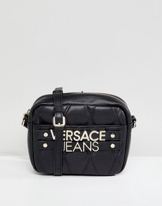 Маленькая стеганая сумка через плечо с логотипом Versace Jeans - Черный