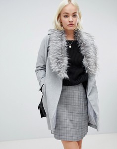 Пальто с отделкой из искусственного меха Girls on Film - Серый