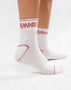 Спортивные носки с принтом Feminist Monki - Белый